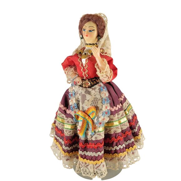 Vintage Spanish Flamenco Gypsy Cloth Doll 8" Lace Traditional  Dress Handmade - Picture 11 of 15